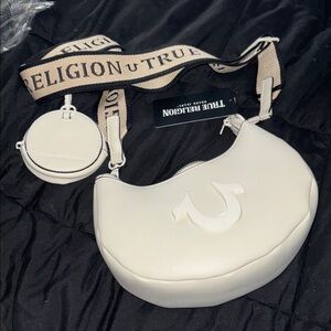 True Religion 🆕 Beige cresent hobo  Shoulder Bag logo strap